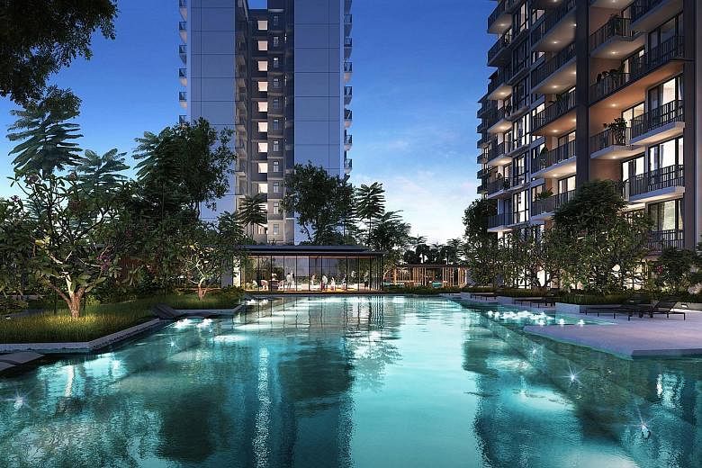 An artist's impression of the clubhouse and pool at Le Quest. The homes at the 516-unit project - from studios to four-bedders - will be spread across five 12-storey blocks and there will also be more than 6,000 sq m of retail space on the ground flo