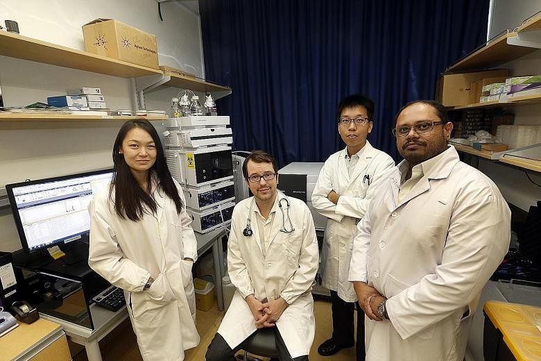 The study on the thymosin beta-4 protein was done by a team comprising (from left) Ms Kristy Purnamawati, Assistant Professor Chester Drum, Mr Warren Tan Kok Yong and Mr Leroy Pakkin.
