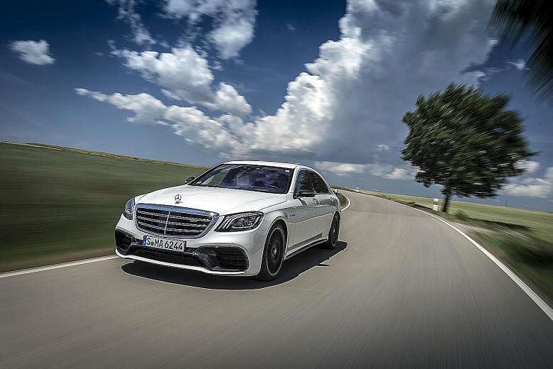 The Mercedes- AMG S63 has a twin- turbocharged 4-litre V8 that produces 612bhp and 900Nm of torque.