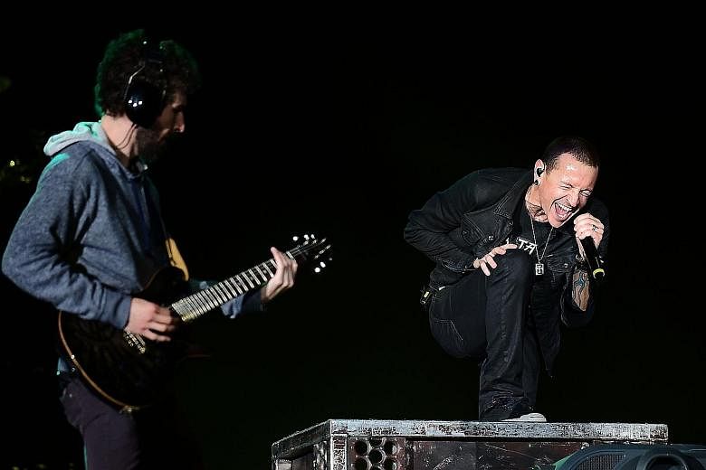 Chester Bennington performing with Linkin Park at the Rock in Rio USA music festival in Las Vegas in 2015.