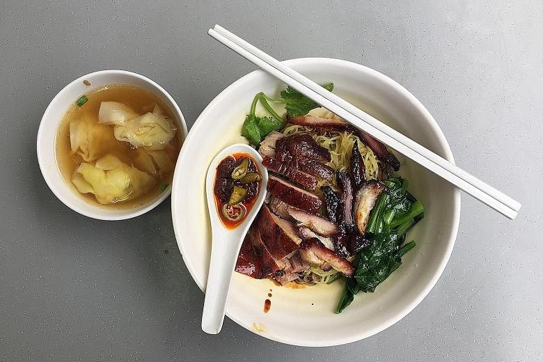 The wonton noodles with char siew and roast duck.