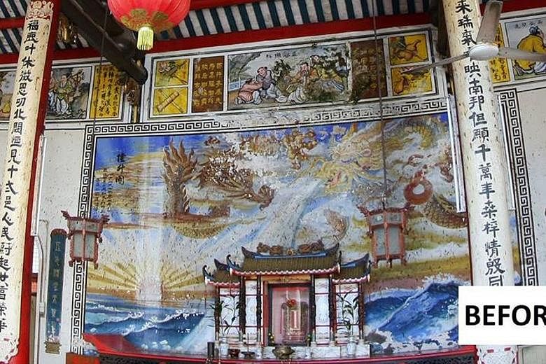 The murals at the 119-year-old Ng Fook Thong Temple in Georgetown, Penang, were plastered over with cement during the renovation works that started in May. The temple had fallen into disrepair over the years and its custodians were afraid that the wh