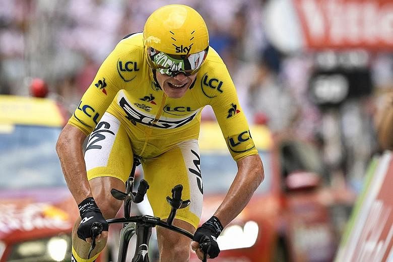 Chris Froome powering home in the 20th stage. Barring something unforeseen, he will take his third yellow jersey in a row.