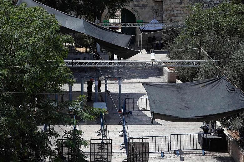 Security measures installed by the Israeli authorities included metal detectors and cameras outside Lions' Gate, a major entrance to the Al-Aqsa mosque compound in Jerusalem.