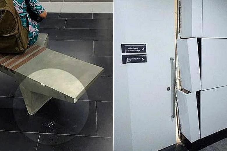 Gouges have been found on the benches in at least four underground stations and wall panels have been vandalised as well. Malaysia's MRT Corp has spent thousands of ringgit to repair the damage.