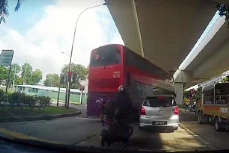 Screenshots from the online clip showed the motorcyclists waiting at a junction, with the bus behind them. While the lights are still red, the bus moves forward, slams into the motorcyclists and moves on.