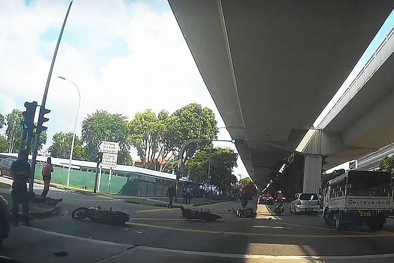 Screenshots from the online clip showed the motorcyclists waiting at a junction, with the bus behind them. While the lights are still red, the bus moves forward, slams into the motorcyclists and moves on.