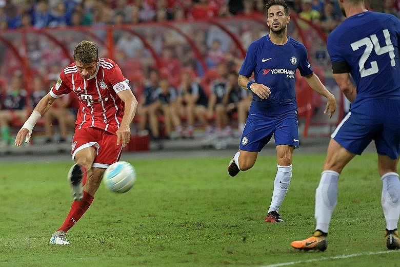 Thomas Muller scoring his second goal to put Bayern Munich up 3-0 in the first half before Chelsea scored twice. He played down his own contribution, saying: "We all had a good game overall and a lot of players played well."