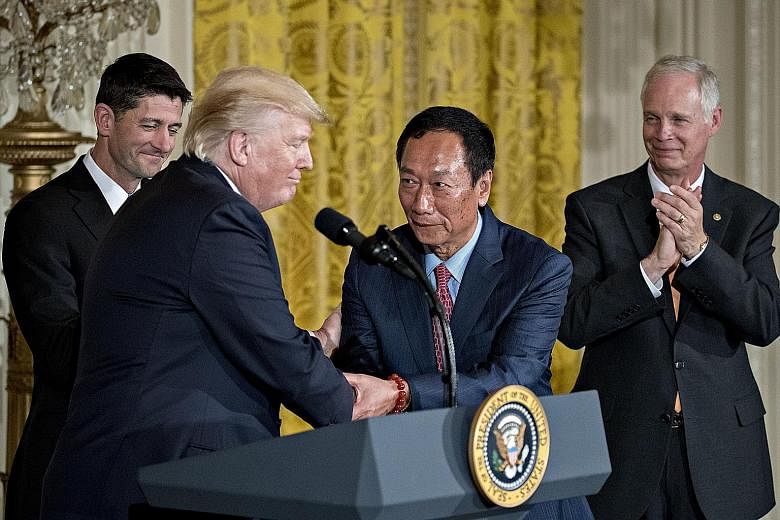 Foxconn chairman Terry Gou shaking hands with President Donald Trump in the White House on Wednesday.