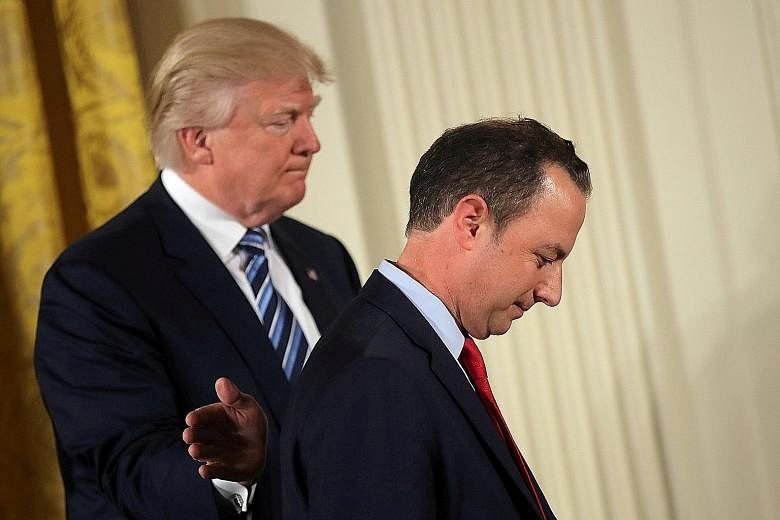 US President Donald Trump with outgoing White House chief of staff Reince Priebus. White House officials said the President became convinced Mr Priebus was not strong enough to run the White House operation and told him two weeks ago that he wanted t
