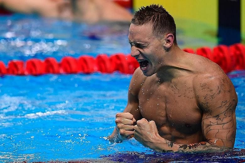Caeleb Dressel of the United States after winning the 100m butterfly final on Saturday in a time that was only four-hundredths of a second off the world record.