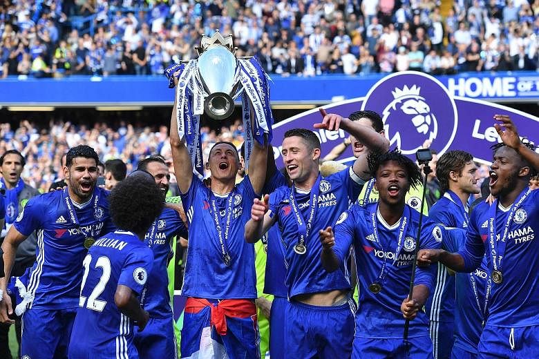 Midfielder Nemanja Matic celebrating Chelsea's Premier League title win last season. The Serbian international could make his United debut against Sampdoria in Dublin tomorrow in a friendly or in the Uefa Super Cup against Real Madrid next week.