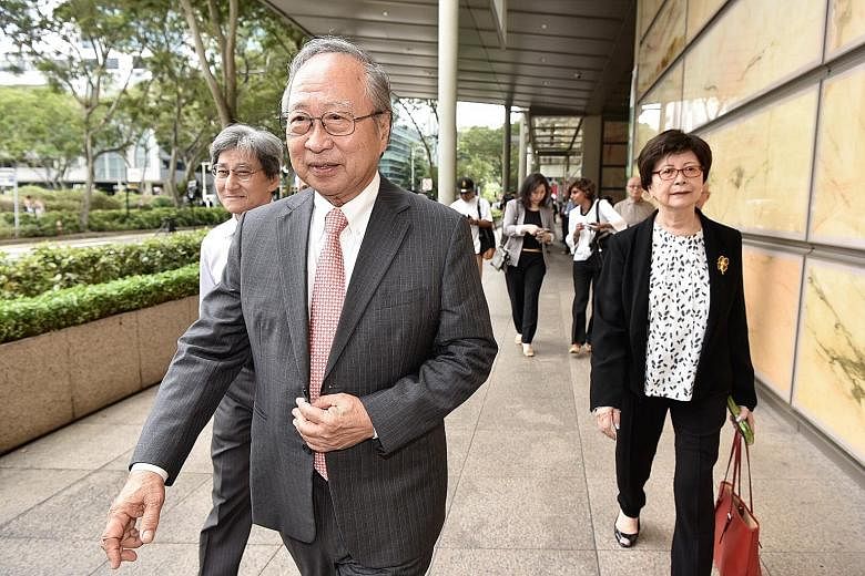 Dr Tan Cheng Bock leaving the Supreme Court with his wife Cecilia. He told reporters after the hearing: "If (the court decides) we are wrong, then we will accept it... But if we are right, then the Government must also accept it."