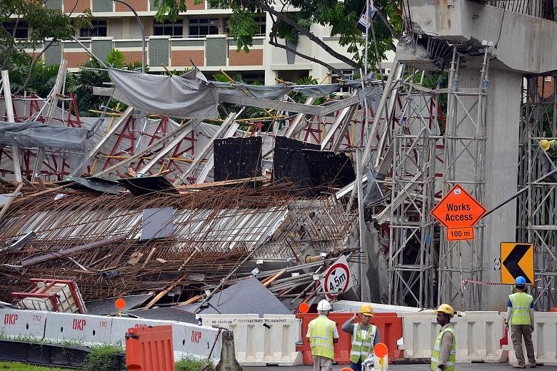 The section of viaduct under construction at the Pan-Island Expressway that collapsed on July 14, killing one worker and injuring 10.