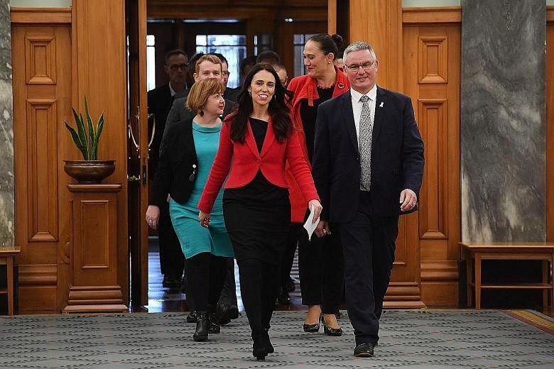 New Zealand's Labour Party leader Jacinda Ardern with her deputy Kelvin Davis off to meet the press yesterday.