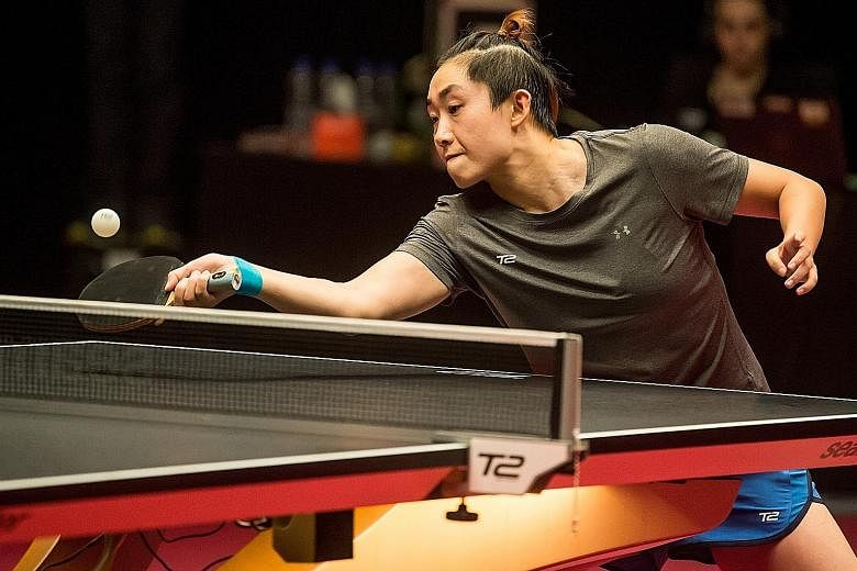 Singapore's Feng Tianwei returning in her T2Apac match against Thai Suthasini Sawettabut. The world No. 6 may have to overcome the same opponent in order to clinch SEA Games women's singles gold this month.
