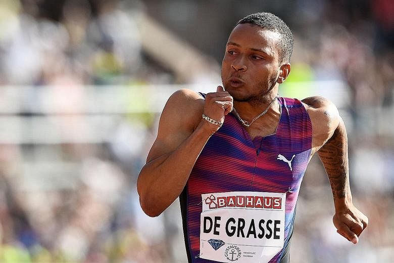 Andre de Grasse in action at the Stockholm Diamond League meet, where he set this year's fastest 100m time of 9.69 seconds.