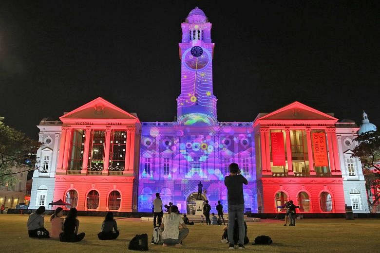 This multimedia projection, called Hemera's Dream, was mapped onto the facade of the Victoria Theatre and Victoria Concert Hall as part of the media preview yesterday for the first civic district light-up. The facades of the National Gallery Singapor