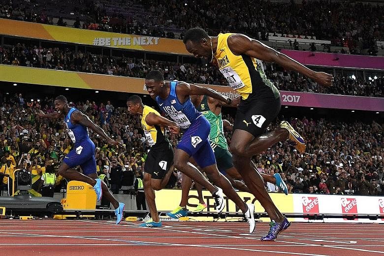 Four men broke the 10-second mark in the 100m final of the IAAF World Championships at the London Stadium on Saturday. From left: Justin Gatlin took the gold medal with a time of 9.92 seconds; Yohan Blake finished fourth in 9.99sec, Christian Coleman