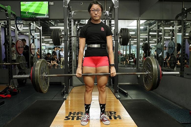Ms Natalie Tiong, a pre-school teacher, deadlifts 160kg.