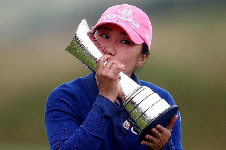 South Korea's Kim In Kyung celebrating after winning her first Major title at the Women's British Open on Sunday. She defeated England's Jodi Ewart Shadoff by two shots at Kingsbarns Golf Links.
