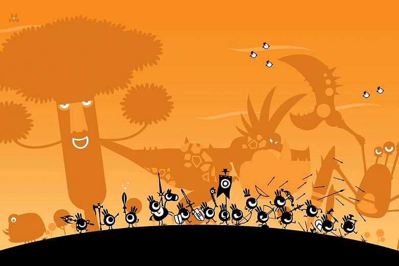 The Patapons respond to familiar drum rhythms and, by hitting specific four-beat sequences, you will rally and lead them to war.