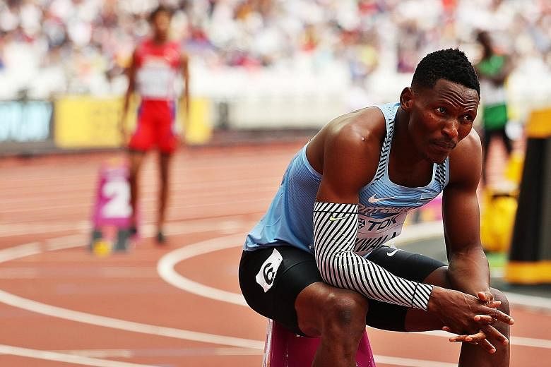 Isaac Makwala of Botswana before the start of his 400m heat at the IAAF World Championships in London last Saturday. He was given medical dispensation to withdraw from the 200m heats on Monday after he vomited in the call room.