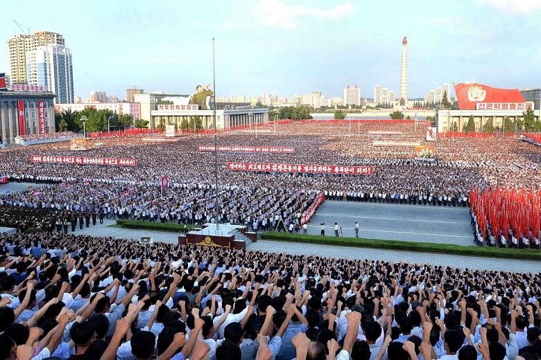 A rally in Pyongyang on Wednesday in support of North Korea's tough stance against the US. North Korean commander Kim Rak Gyom, referring to US President Donald Trump, said yesterday that "sound dialogue is not possible with such a guy bereft of reas