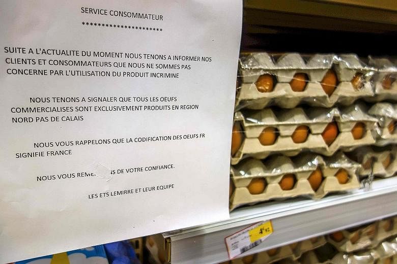 A placard at a supermarket in Lille, France, informing consumers about the contamination scare. So far, eggs tainted with fipronil have been found in 15 EU countries as well as Switzerland and Hong Kong.