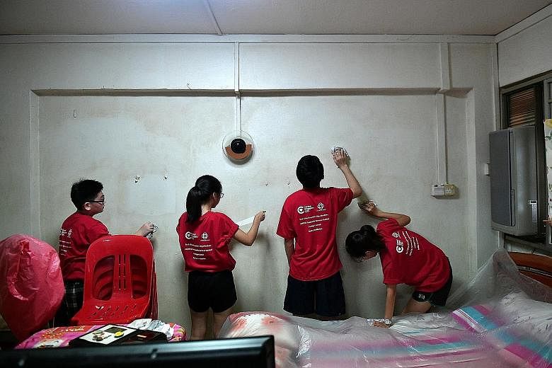 The Salvation Army's Tanglin Mega Family Store. The group accepts items ranging from clothes to furniture and sells them at its Family Thrift Stores. Student volunteers cleaning the walls of a senior's flat. Those who enjoy interacting with people ca