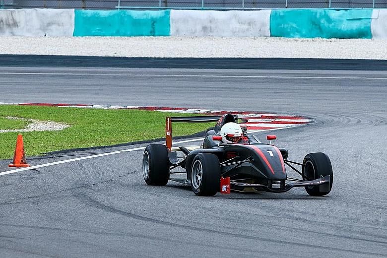 A Formula Four car has 160 horsepower and comes with wings that generate aerodynamic grip.