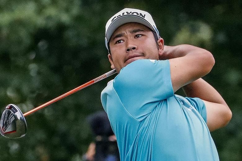 Japan's Hideki Matsuyama hitting from the 16th tee during the second round of the PGA Championship at Quail Hollow on Friday. He shares the lead with American Kevin Kisner at eight-under 134.