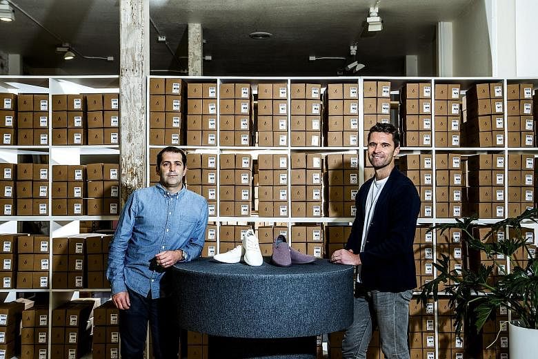 Allbirds co-founders Joey Zwillinger (left), a former clean-tech entrepreneur, and Mr Tim Brown, the former vice-captain of the New Zealand soccer team, met through their wives.