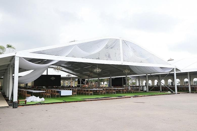 White canopies erected outside Istana Besar in Johor Baru, where guests can watch the royal wedding ceremony on giant screens.
