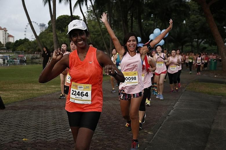 More than 8,000 participants took part in the 12th edition of the Shape Run yesterday morning at the Kallang Practice Track. This year's run heralded the introduction of a new race category, the 3 x 5km relay, with each participant running 5km before