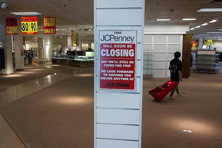 The closing- down sale of the JCPenney store at Columbia Mall in Bloomsburg, Pennsylvania, last month. Prime mall real estate is increasingly going to players which began online and are graduating to bricks and mortar.