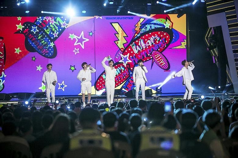 K-pop band B1A4 perform at the DMZ Peace Concert at Nuri Peace Park in Munsan, South Korea, last Saturday.