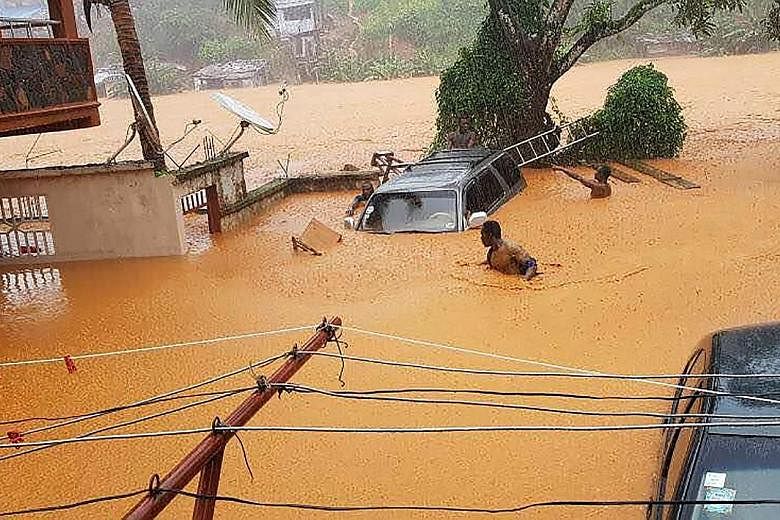 Streets in the mountain town of Regent, near Sierra Leone's capital Freetown, were flooded yesterday and a section of a hill in the area was also reported to have partially collapsed. More than 2,000 people have been left homeless after a mudslide an