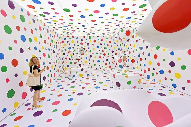 With All My Love For The Tulips, I Pray Forever (2013) is part of the exhibition Yayoi Kusama: Life Is The Heart Of A Rainbow, at the National Gallery Singapore.