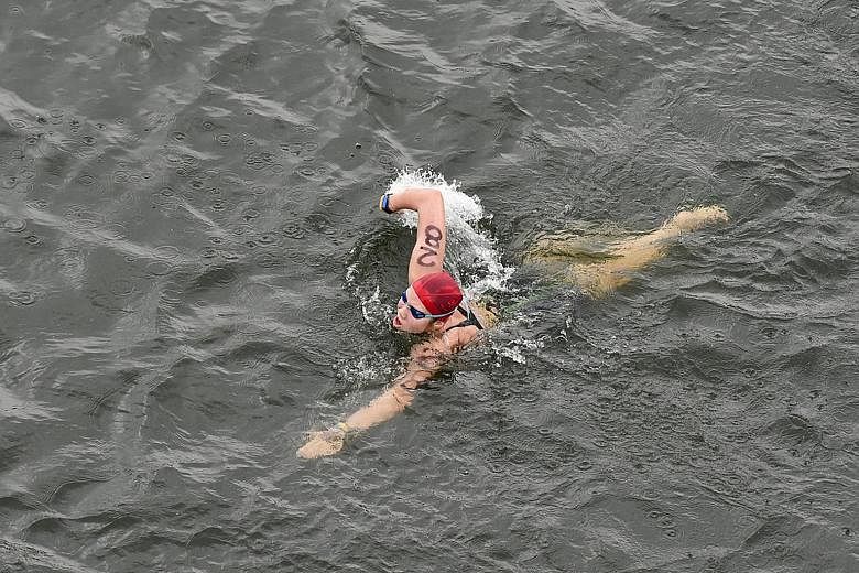 Chantal Liew on the way to taking bronze in the 10km open water swim at the Putrajaya Water Sports Complex yesterday.