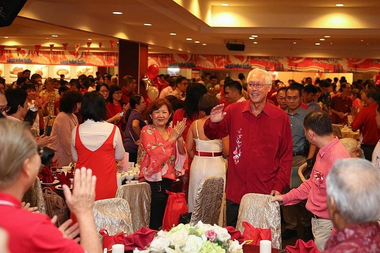 Emeritus Senior Minister Goh Chok Tong at the National Day dinner in his Marine Parade ward yesterday. In his speech, Mr Goh said the Government has introduced "Singapore-style innovations" to the Westminster parliamentary system over the years to st