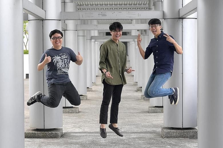 Mr Wayne Oh Geng Hui (left) and Mr Jeremy Hwang Jie Wei (right) bagged the prize for best composition with their song Unforgettable Past, which was performed by their friend Brandon Ling Zi Hao. All are 19 and pursuing diplomas in music and audio technolo
