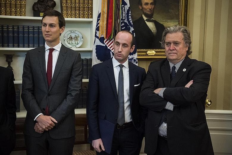 President Donald Trump's key inner circle include (from left) his son-in-law Jared Kushner, Mr Stephen Miller and Mr Stephen Bannon, who has since been pushed out as chief strategist.