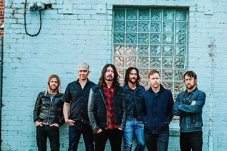 Foo Fighters comprise (from left) Taylor Hawkins, Pat Smear, Dave Grohl, Rami Jaffee, Nate Mendel and Chris Shiflett.