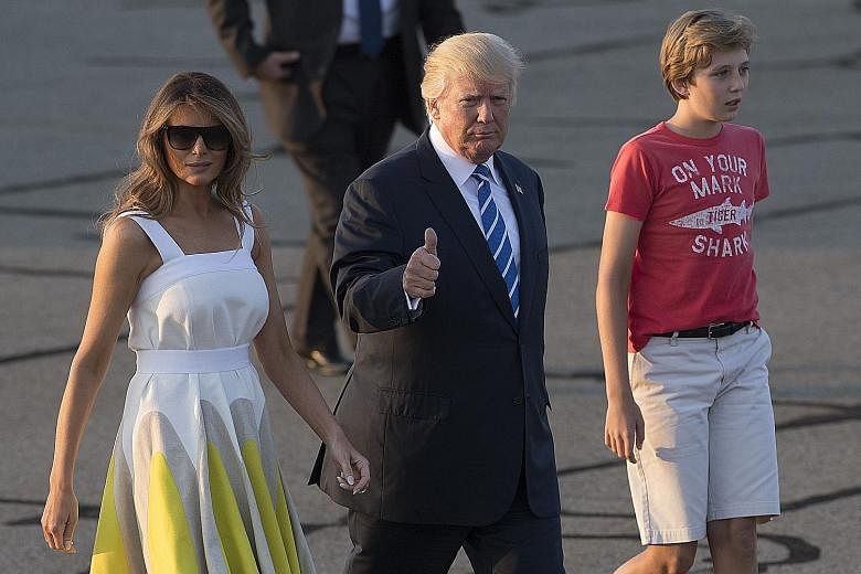 President Trump, First Lady Melania and their son Barron about to board Air Force One.