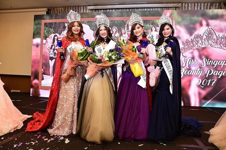 From left: Ms Grand Singapore Crystal Lim, Ms Singapore Chinatown Christina Cai, Ms Singapore Tourism Queen Tricia Koh and Ms Singapore Global Beauty Queen Amanda Li were the winners at the grand finals of the Miss Singapore Beauty Pageant 2017 last 