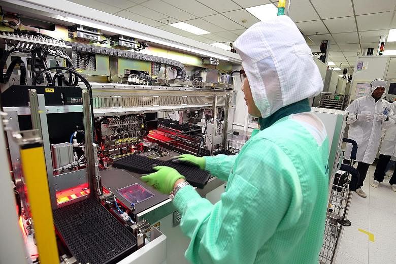 Strong global demand for semiconductors and related equipment lifted the electronics segment in Singapore to a high, with output surging 49.1 per cent last month from the same period last year. The good performance helped factory output to jump 21 pe