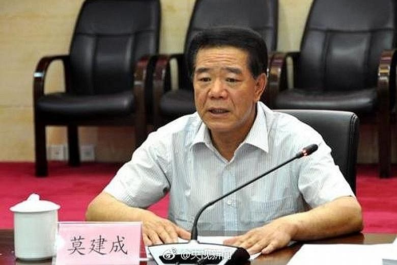 Mr Mo Jiancheng, 61, became the finance ministry's top graft buster in December 2015.