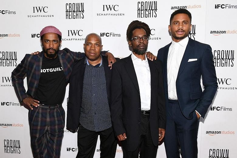 (From left) Lakeith Stanfield, Carl King, Colin Warner and Nnamdi Asomugha at the Crown Heights premiere in New York on Aug 15.