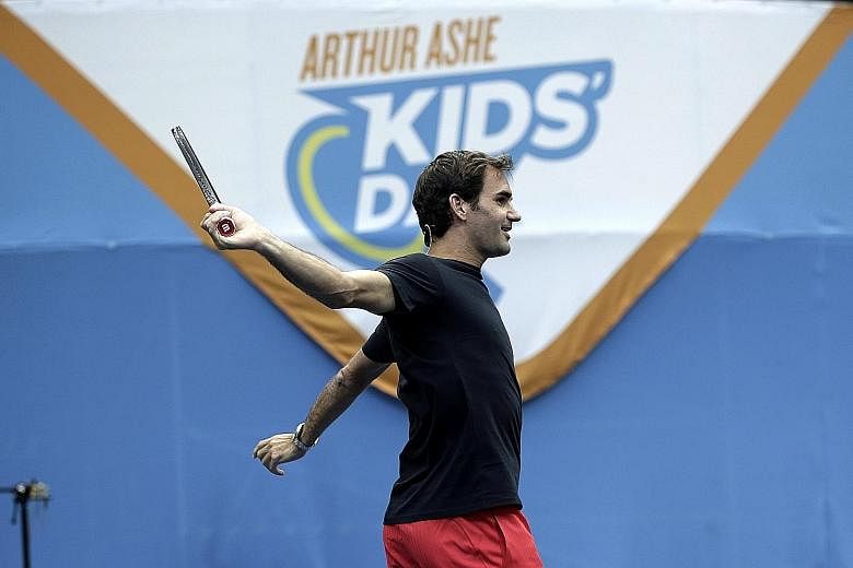 Swiss tennis player Roger Federer practising his swing during the Arthur Ashe Kids Day at the Billie Jean King National Tennis Centre in Flushing Meadows, New York. The world No. 3 will be the crowd favourite to pick up his sixth US Open.